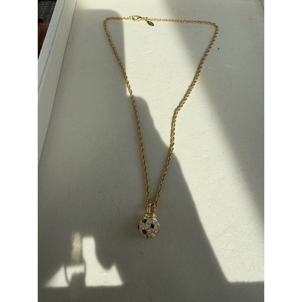 VINTAGE NOLAN MILLER CRYSTAL BLUE RHINESTONE BALL PENDANT NECKLACE 24”